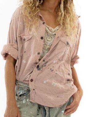 Magnolia Pearl Kelly Western Pink Rainbow Embroidered Shirt in Bisou - OS
